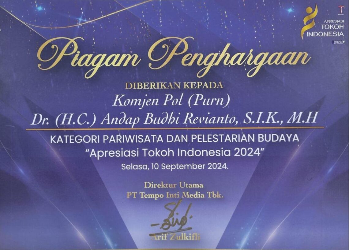Tingkatkan Sektor Pariwisata dan Pelestarian Budaya Sultra, Pj. Gubernur Sultra Raih Penghargaan Apresiasi Tokoh Indonesia 2024