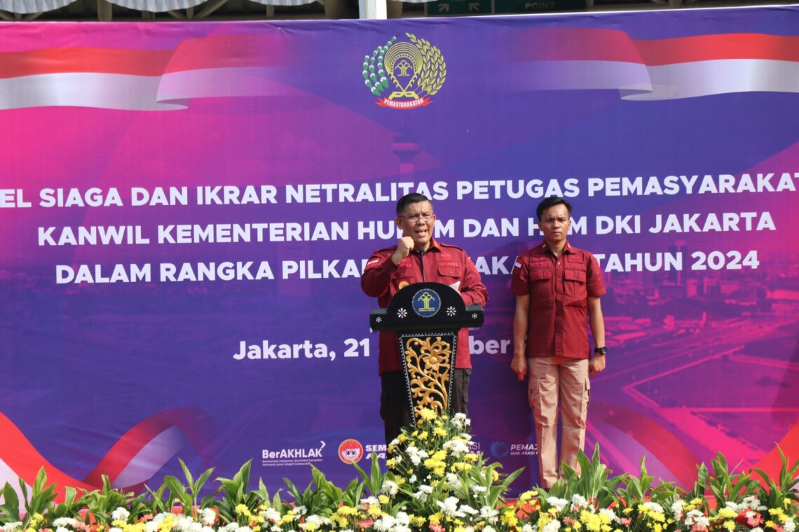 Petugas Pemasyarakatan Kanwil DKI Jakarta Ucapkan Ikrar Netralitas di Rutan Cipinang Saat Apel Siaga Persiapan Pilkada 2024