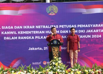 Petugas Pemasyarakatan Kanwil DKI Jakarta Ucapkan Ikrar Netralitas di Rutan Cipinang Saat Apel Siaga Persiapan Pilkada 2024