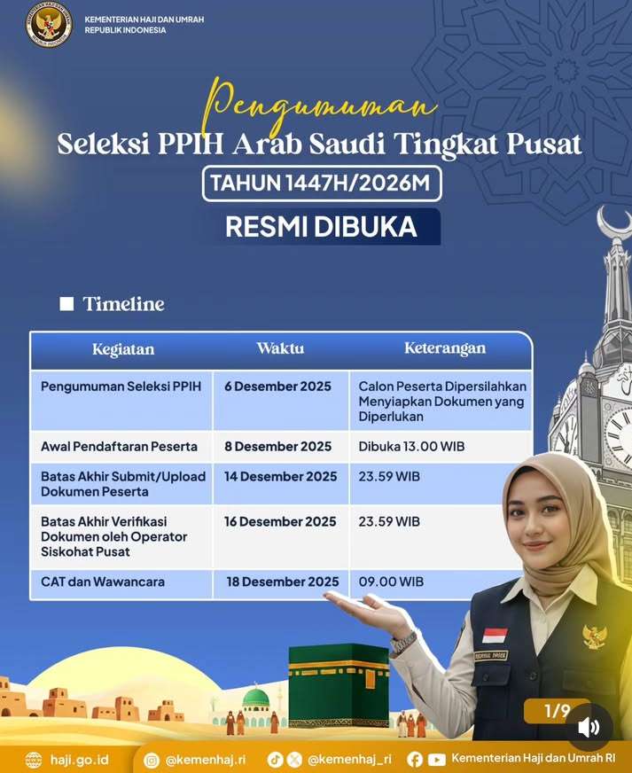Seleksi PPIH Arab Saudi 2026, Tata Cara dan Regulasinya Sudah di Buka, Daftarkan Segera !